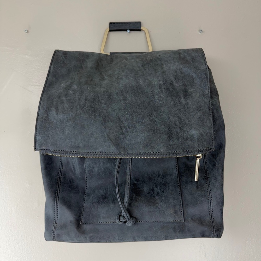 Rosie Pope Gray Vegan Leather Diaper Backpack Gold Hardware Convertible Bag
